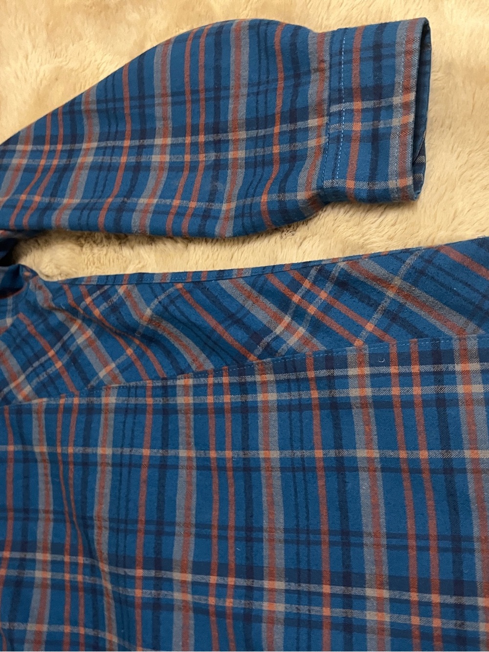 REI Blue and Rust Plaid Button-Down Shirt with Black Yoke - Picture 10 of 11
